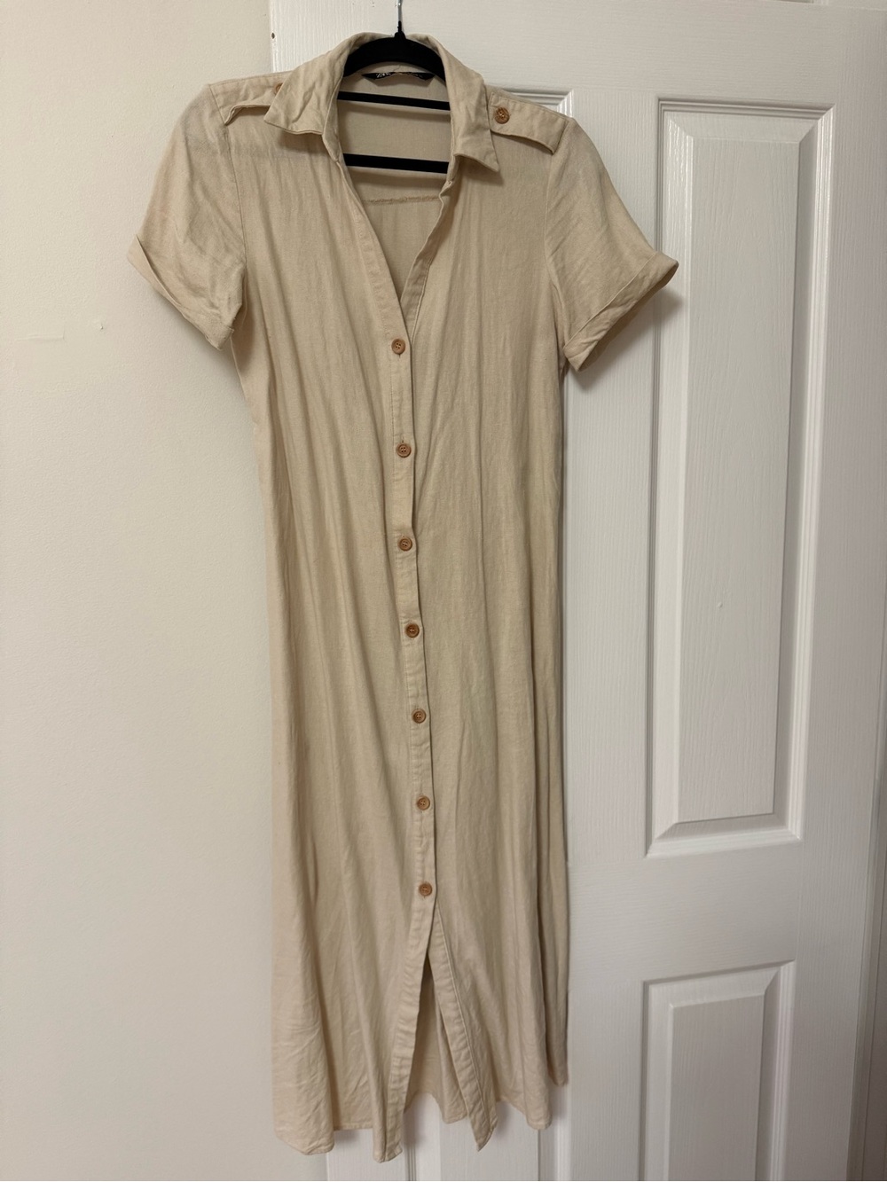 Zara Cream Button-Front Midi Shirt Dress